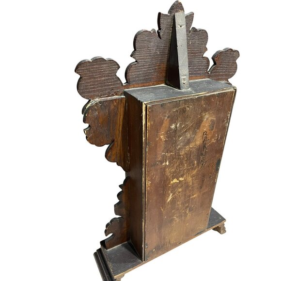 Antique Sessions Gingerbread Wooden Mantel Clock With Ornate Design & Glass Disp - Picture 4 of 7